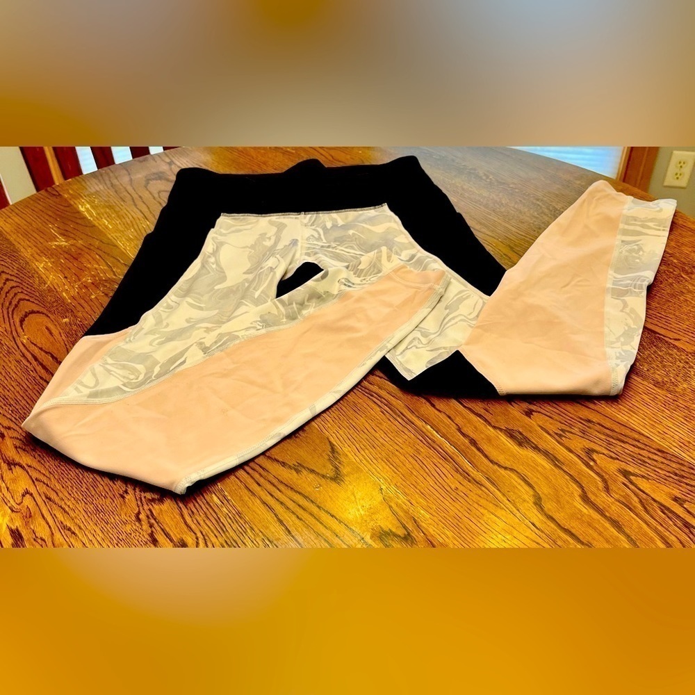 Athleta Powervita Salutation Colorblock Leggings Small Black Pink Marble Yoga